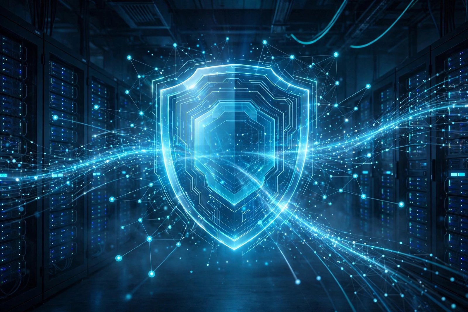 Security operations center monitoring AI threat detection screens