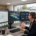 Home services dispatcher coordinating technicians with AI scheduling software